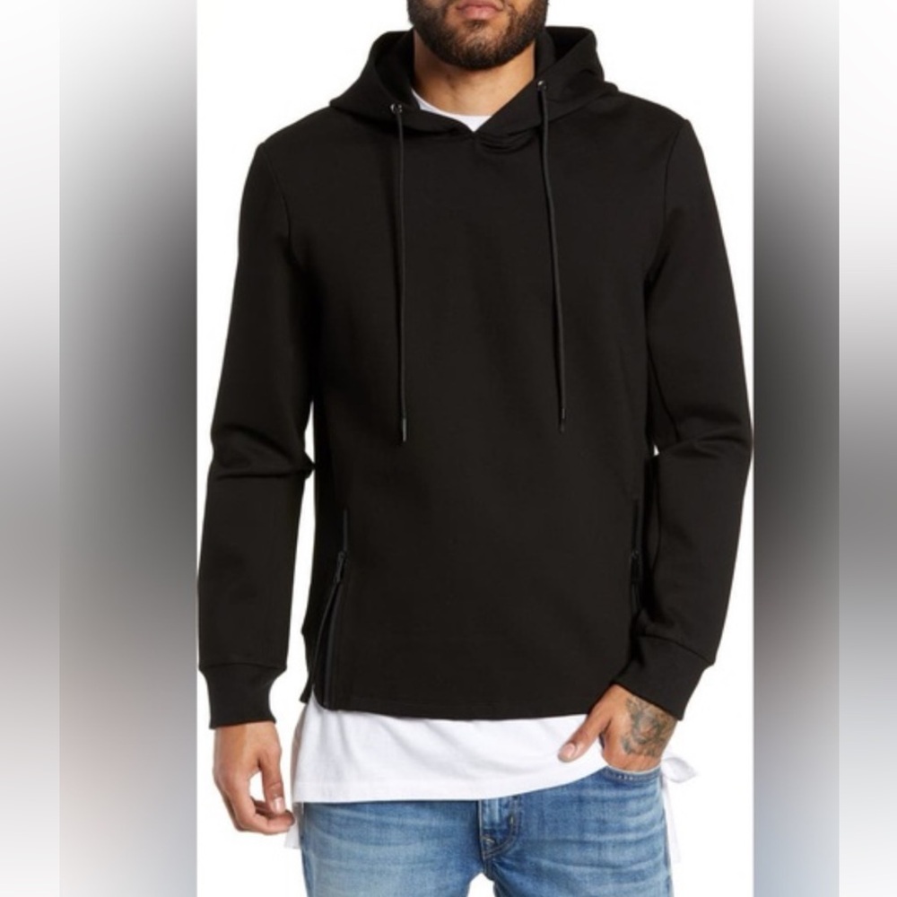River Stone Heavy Black Scuba Side Vent Hoodie